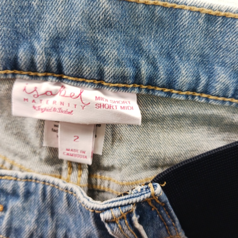 Isabel Maternity by Ingrid & Isabel Light Wash Midi Denim Shorts Size 2 NWT - Picture 2 of 15